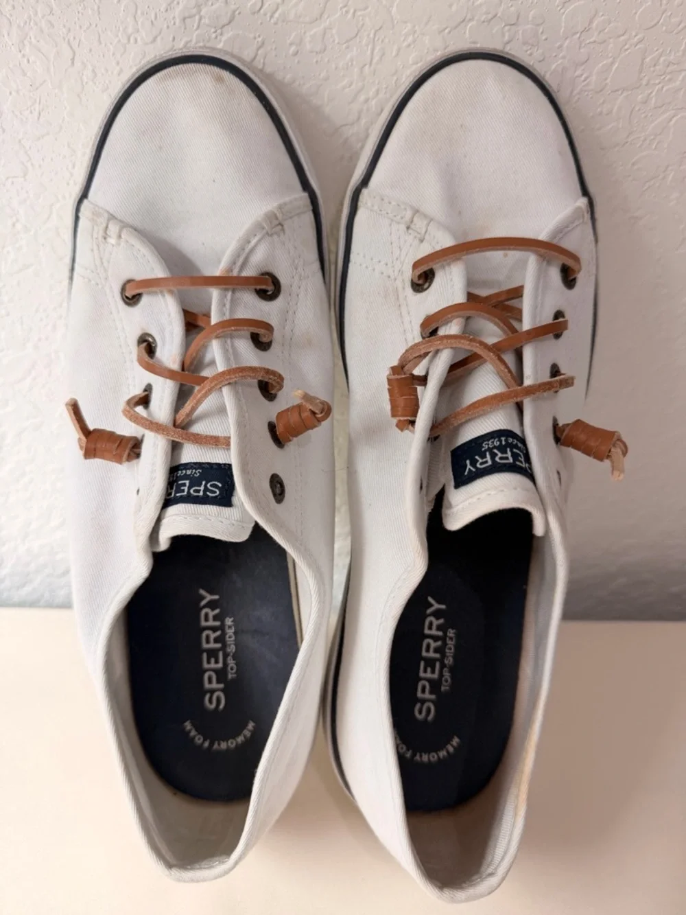 Sperry Pier View White Canvas Sneakers | Memory Foam Comfort Casual Shoes